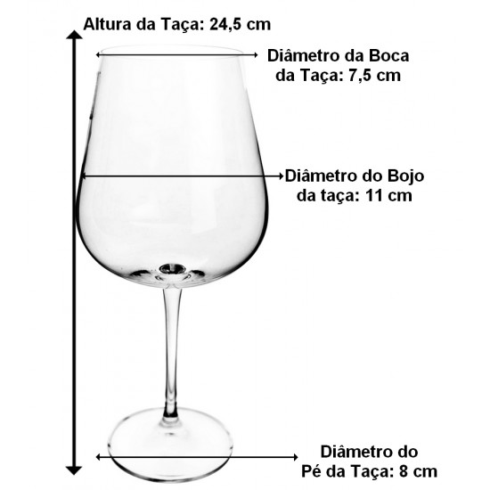 Jogo 6 Taças 670ml 24,5cm Ardea Em Cristal Ecológico Bohemia
